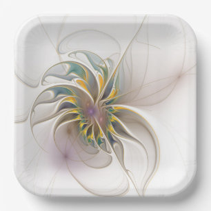 A colourful fractal ornament. Abstract Flower art Paper Plate