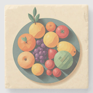 A Colourful Fruit Fiesta Stone Coaster