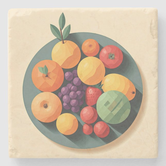 A Colourful Fruit Fiesta Stone Coaster (Front)