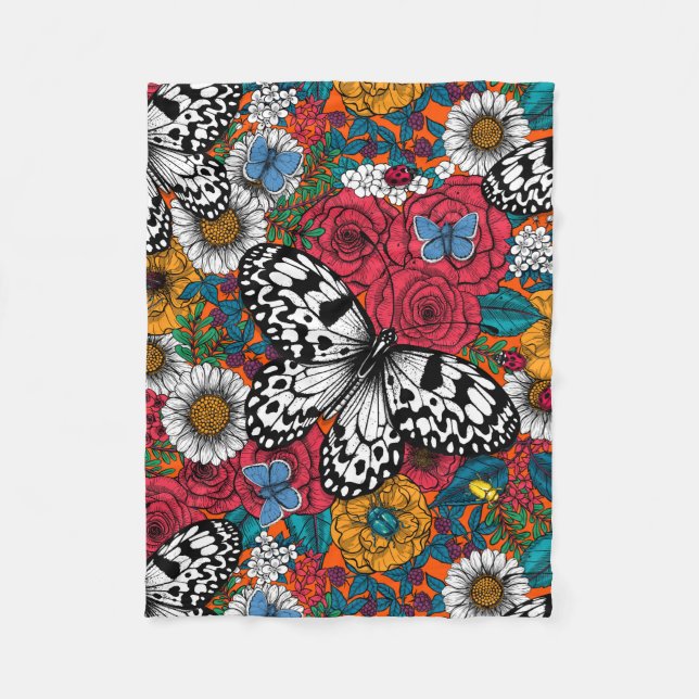 A colourful garden fleece blanket (Front)