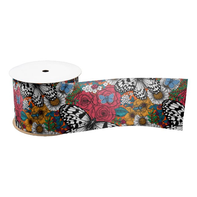 A colourful garden satin ribbon (Spool)