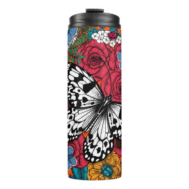 A colourful garden thermal tumbler (Front)