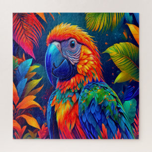 A colourful parrot nestled in a lush jungle! jigsaw puzzle