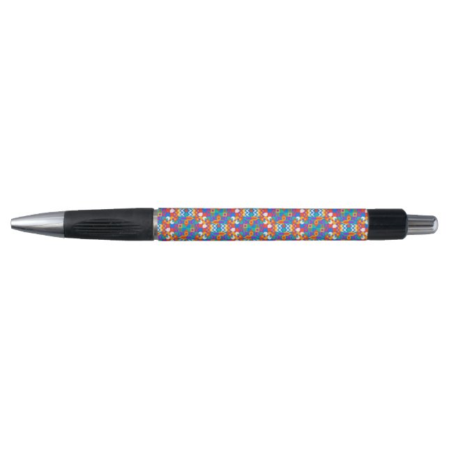 A colourful pen with a black tip and clicker (Front)
