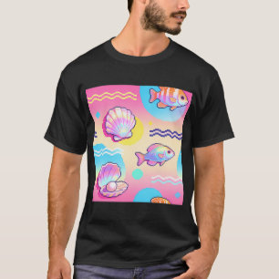 A colourful pixel art illustration of fish and sea T-Shirt