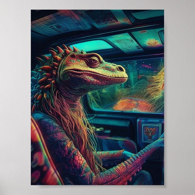 A colourful psychedelic lizard in a vehicle  poster (Front)