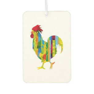 A colourful rooster car air freshener