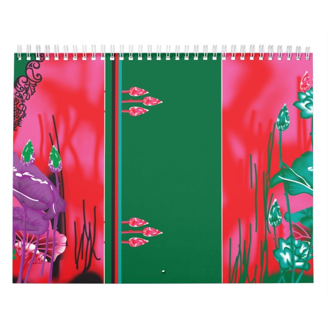 A colourful scarf featuring red and green hues,  e calendar (Cover)