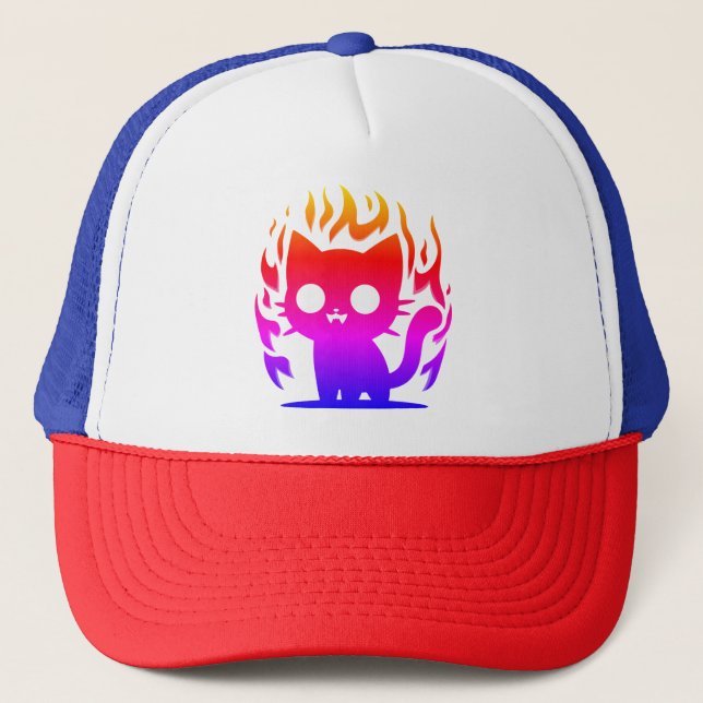 a colourful silhouette cat meme trucker hat (Front)