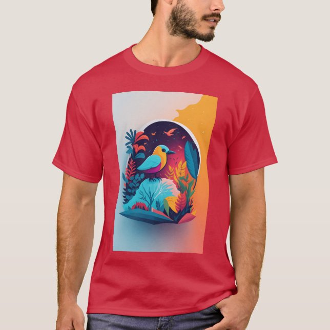 a colourful silhouette design of bird in the jungl T-Shirt (Front)