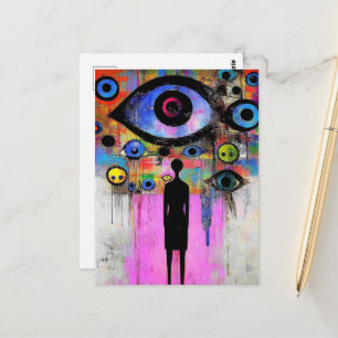 A colourful surreal design postcard