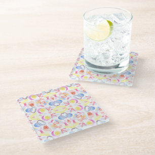 A colourful, symmetrical pattern with abstract glass coaster