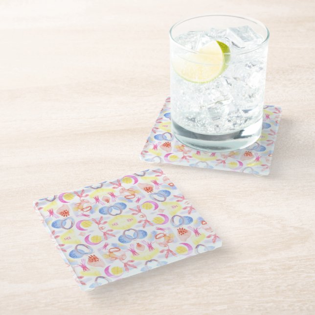 A colourful, symmetrical pattern with abstract glass coaster (Angled)