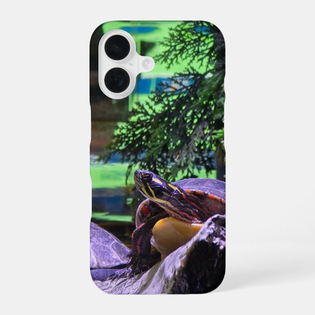 a colourful turtle surrounded by lush green trees iPhone 16 case (Back)
