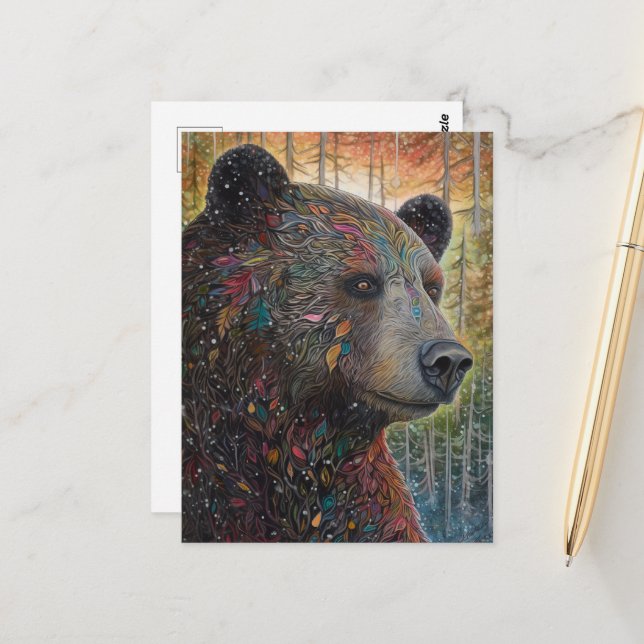 A Colourful Whimsical Bear Postcard (Front/Back In Situ)
