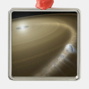 A comet being torn to shreds around a dead star metal tree decoration