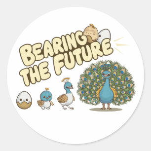 A comical peacock evolution sequence classic round sticker