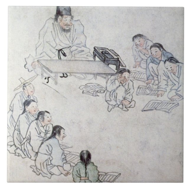 A Confucian Classroom (Sodang) (colour print) Tile (Front)