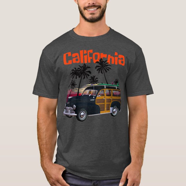 A cool classic woody style California surf wagon T-Shirt (Front)