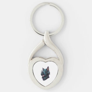 A cool dog listening to music key ring
