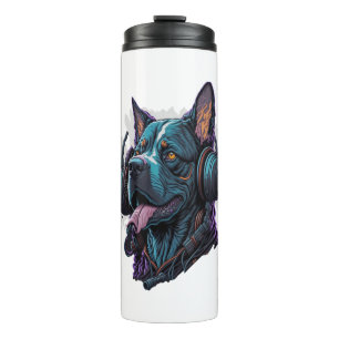 A cool dog listening to music  thermal tumbler