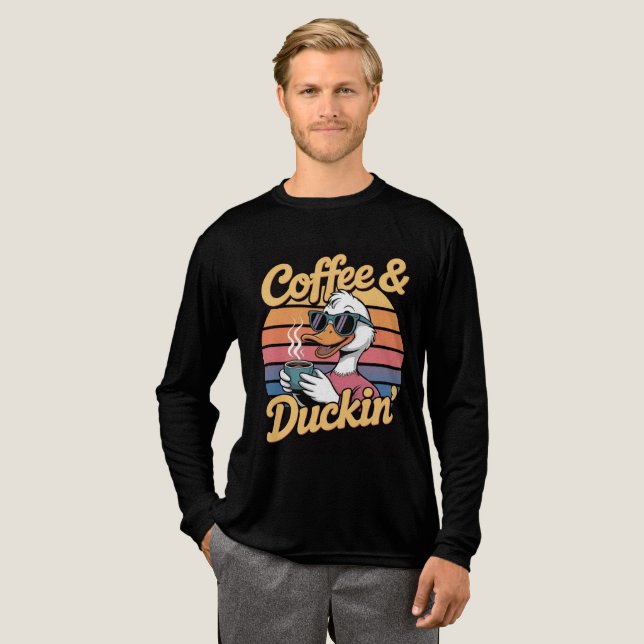 A cool duck wearing sunglasses a cup of coffee Tri-Blend shirt (Full Front)