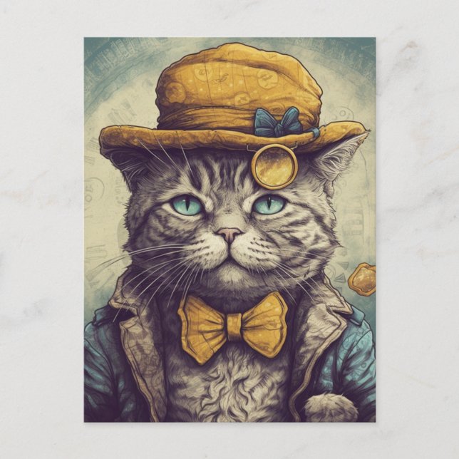 A Cool Grey Cat postcard (Front)