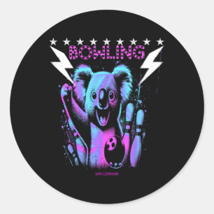 A Cool Koala Bear Bowling With Lightning Strike  Classic Round Sticker
