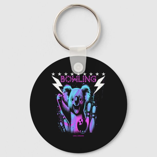 A Cool Koala Bear Bowling With Lightning Strike  Key Ring (Front)