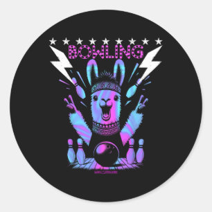 A Cool Llama Bowling With Lightning Strike Classic Round Sticker