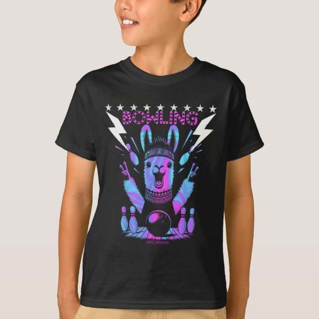 A Cool Llama Bowling With Lightning Strike  T-Shirt (Front)
