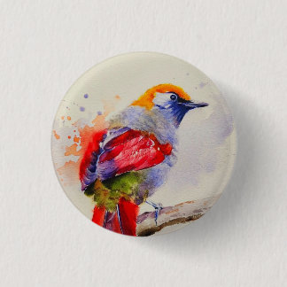A cool red bird watercolor 3 cm round badge