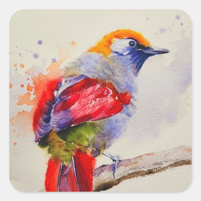 A cool red bird watercolor sticker  (Front)