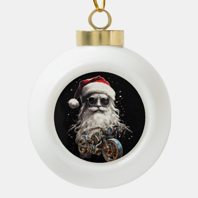 A COOL RIDE FOR SANTA CERAMIC BALL CHRISTMAS ORNAMENT (Front)
