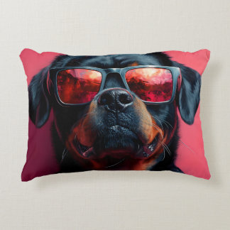 A cool rottweiler with sunglasses decorative cushion