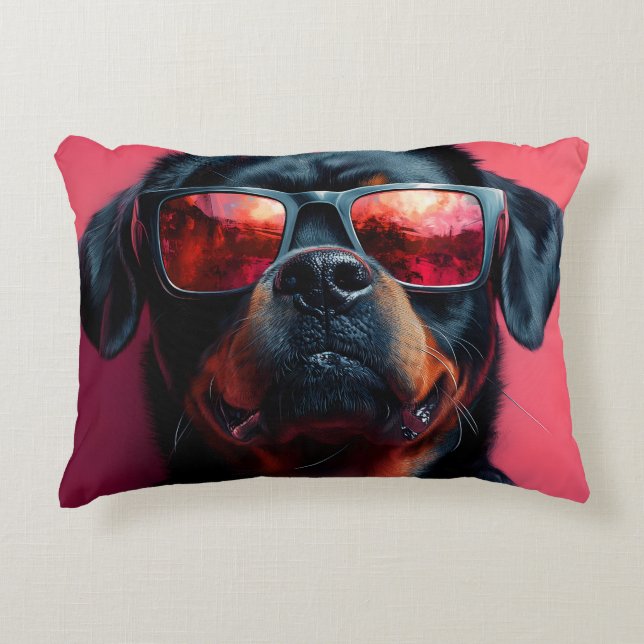 A cool rottweiler with sunglasses decorative cushion (Front)