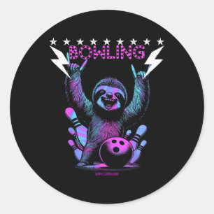 A Cool Sloth Bowling With Lightning Strike Classic Round Sticker