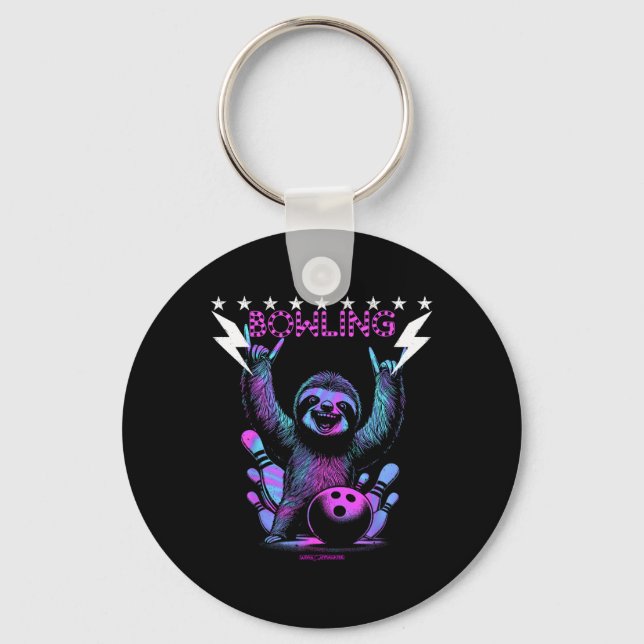 A Cool Sloth Bowling With Lightning Strike  Key Ring (Front)