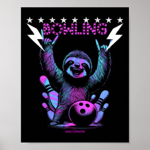 A Cool Sloth Bowling With Lightning Strike Poster