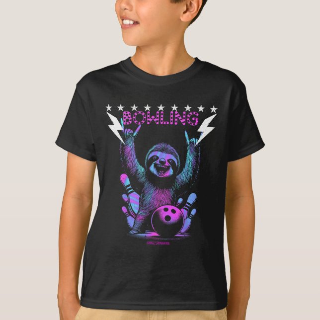 A Cool Sloth Bowling With Lightning Strike  T-Shirt (Front)