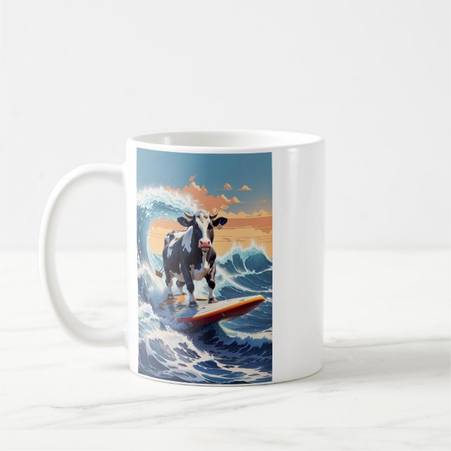 A Cool Surfing Cow on a Sunny Day Coffee Mug (Left)
