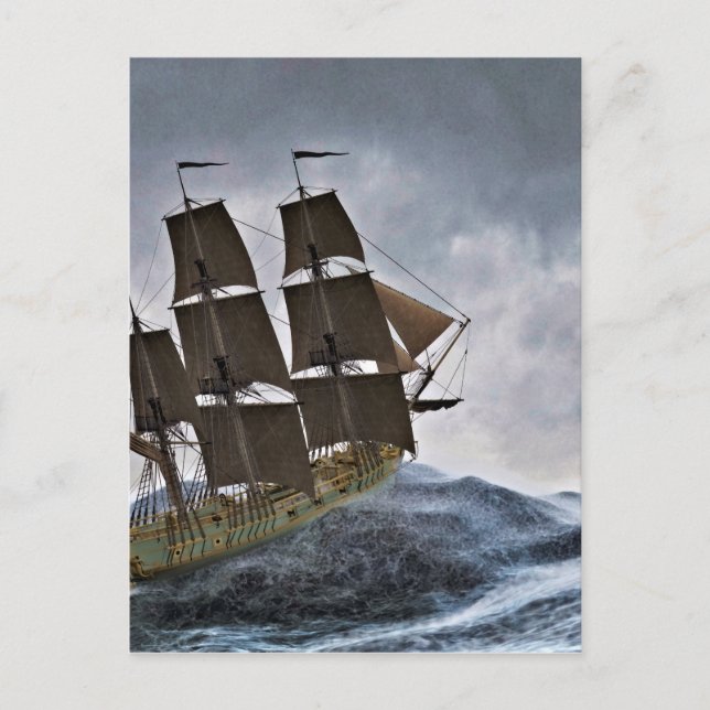 A Corvette Sailing Ship in a Storm Postcard (Front)
