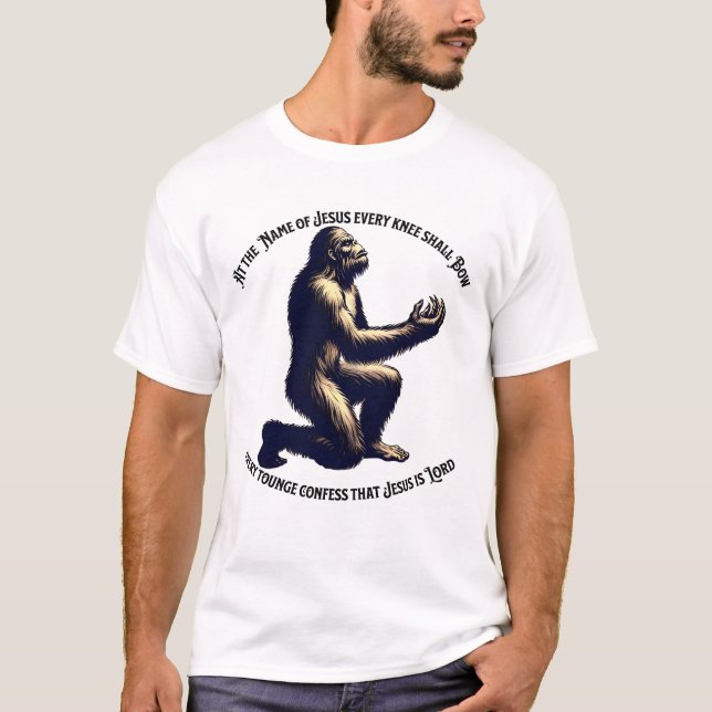 A Cosmic Revelation Bigfoot Worshiping Jesus  T-Shirt (Front)