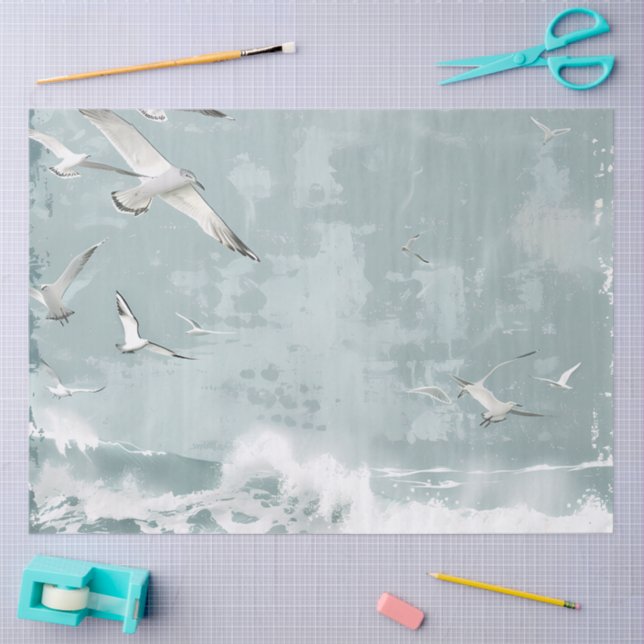 A Costal Birds Ocean Sea Sky Collage Background Tissue Paper (Craft)