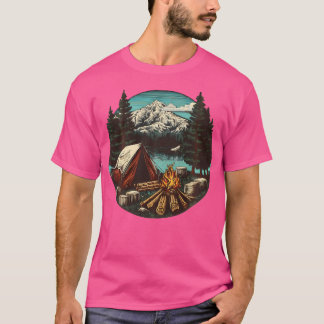 A Cosy Campfire By The Lake And Snowy Mountain Pea T-Shirt
