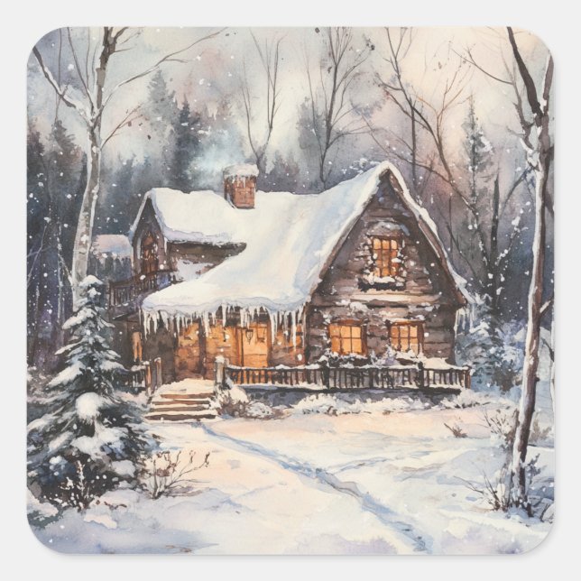 A Cosy Cottage in winter Square Sticker (Front)