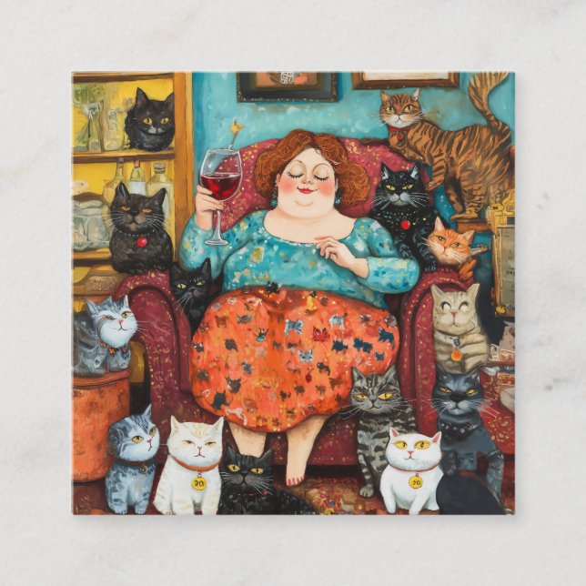 A Cosy Evening with Childless Cat Lady Square Business Card (Front)