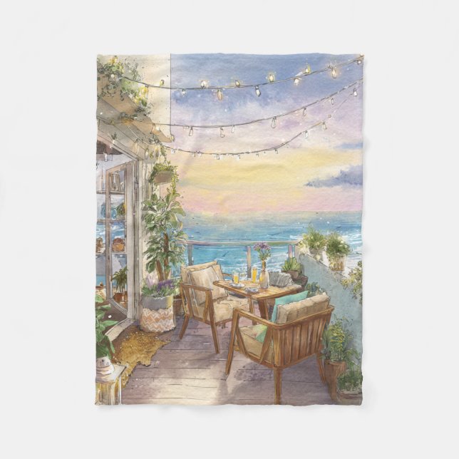 A Cosy Seaside Balcony Fleece Blanket (Front)