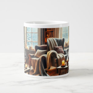 A cosy winter scene by the warm fireplace large coffee mug
