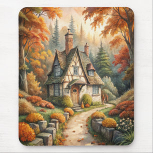 A Cottage in Autumn Fall Mouse Pad